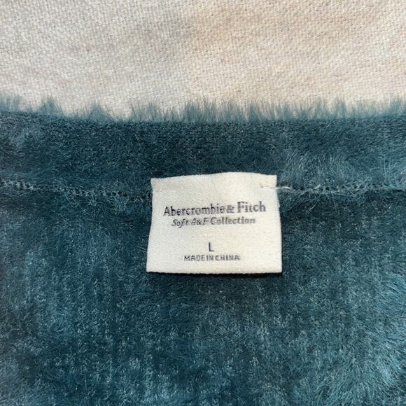 Abercrombie Fitch Soft Cozy Fuzzy Button Up Cardigan V Neck Teal Green Women LG - Picture 3 of 10
